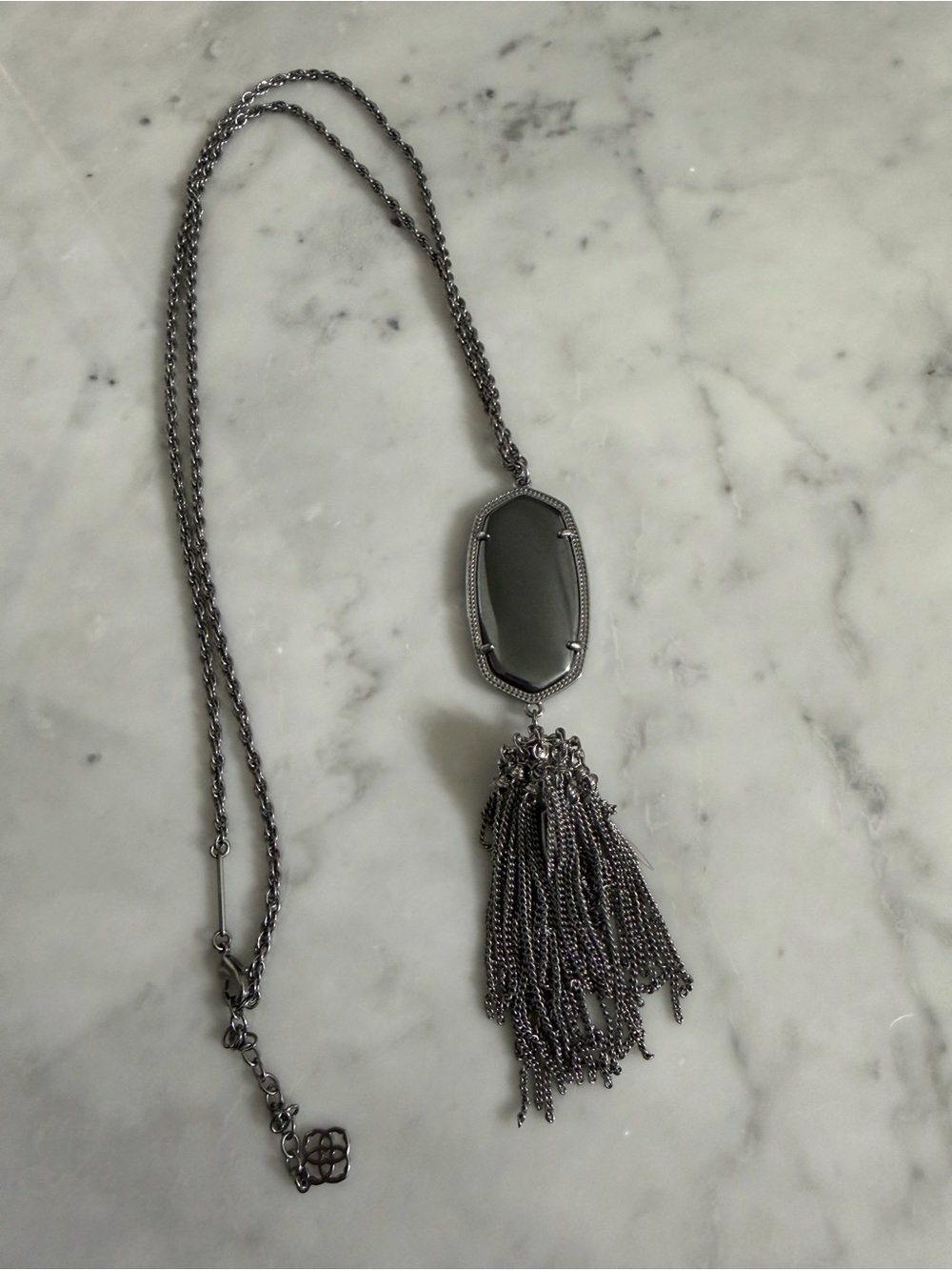 Kendra Scott Long Gunmetal Silver Gray Tassel Pendant Necklace - Women's Jewelry